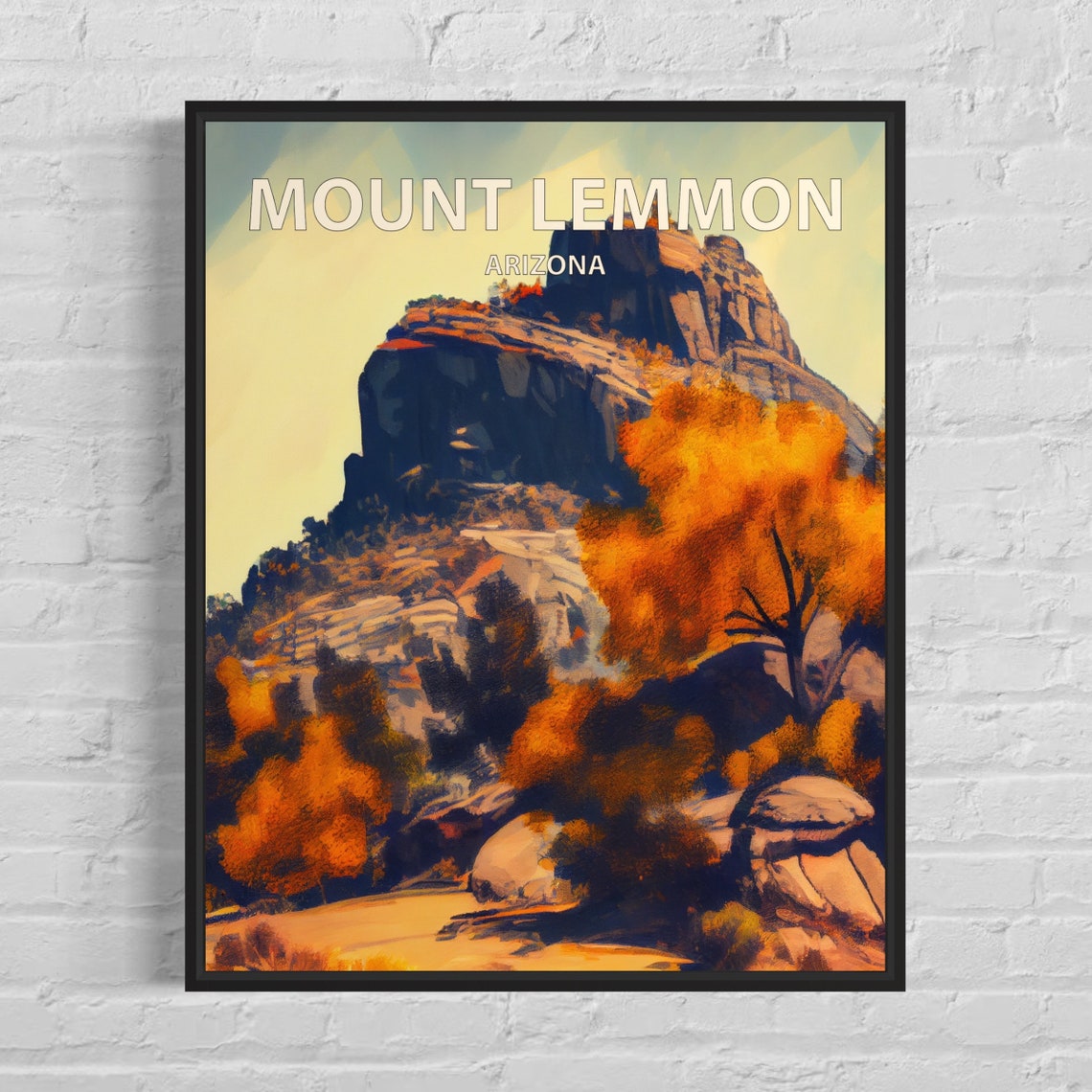 Mount Lemmon Arizona Autumn Sunset Poster with Rocky Desert Cliffs