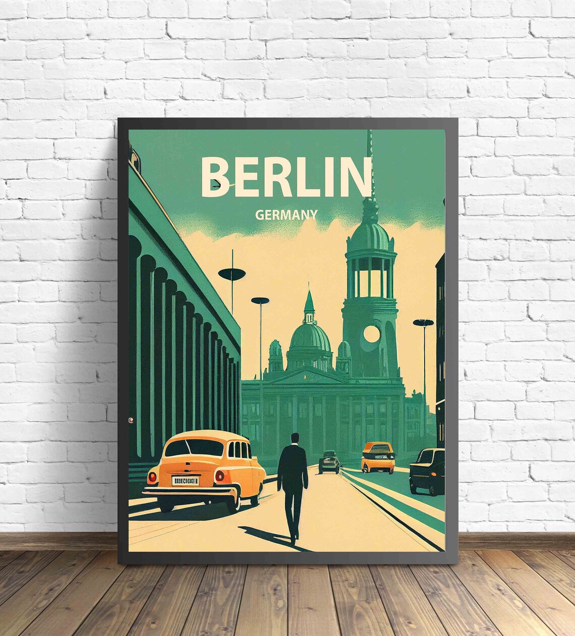 Berlin Germany Vintage Street Scene Classic Car Travel Poster