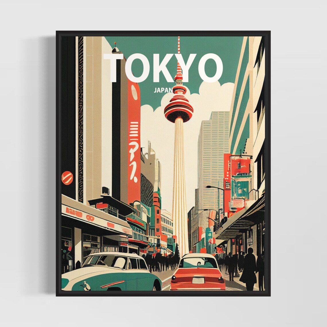 Tokyo Japan Tower District Busy Street Vintage Travel Poster
