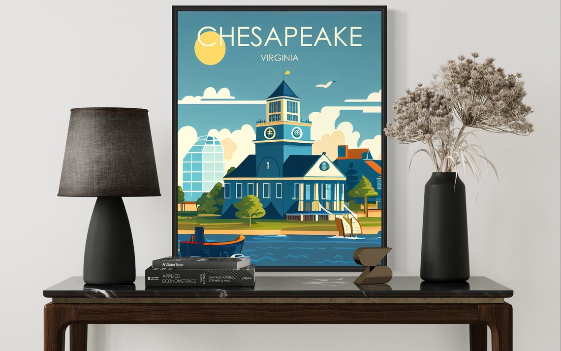 Chesapeake Virginia Waterfront Tower Retro Minimal Travel Poster - Image 2