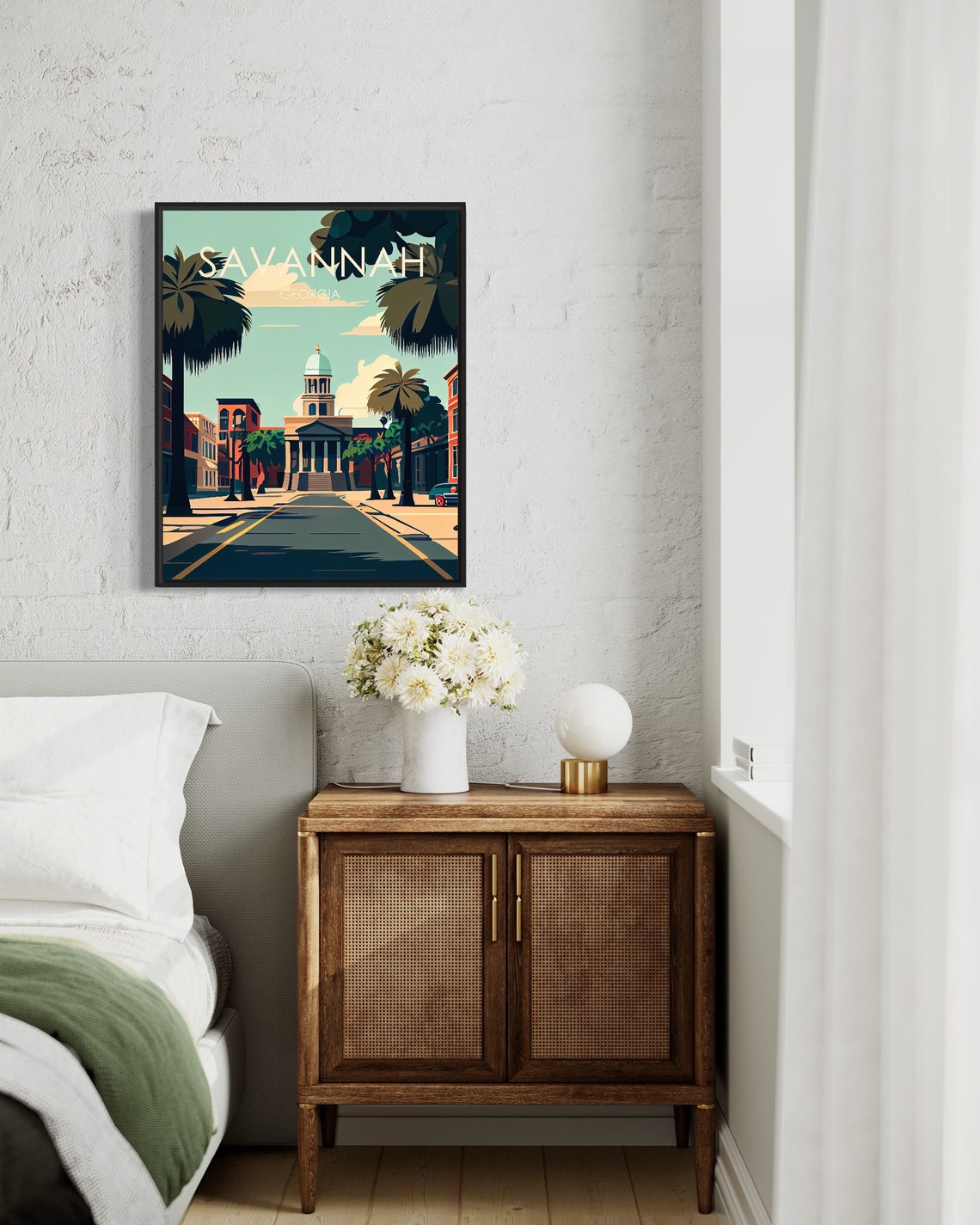 Savannah Georgia Palm Lined Street Historic Courthouse Poster - Image 3