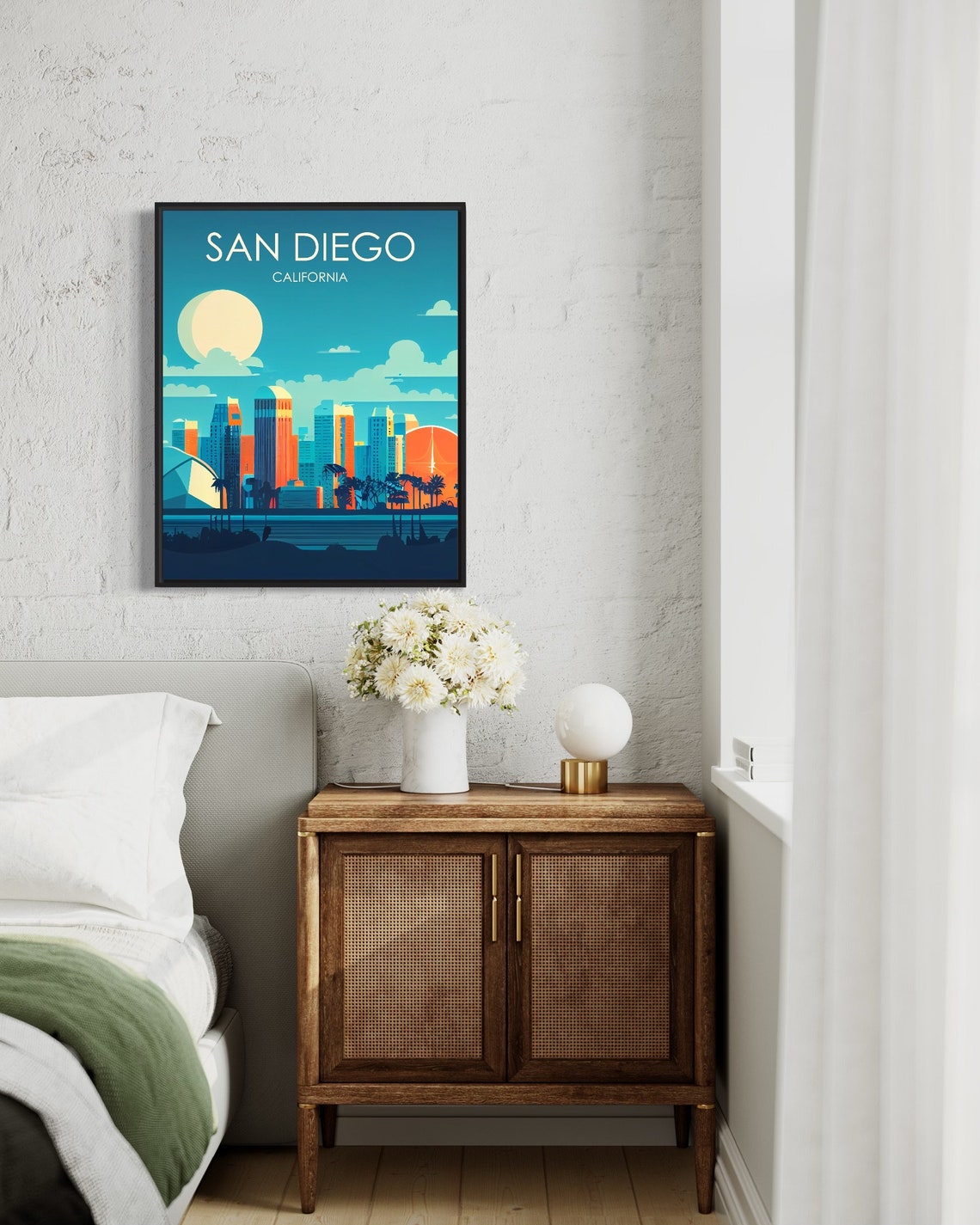 San Diego California Moonlit Downtown Skyline Night Travel Poster - Image 2