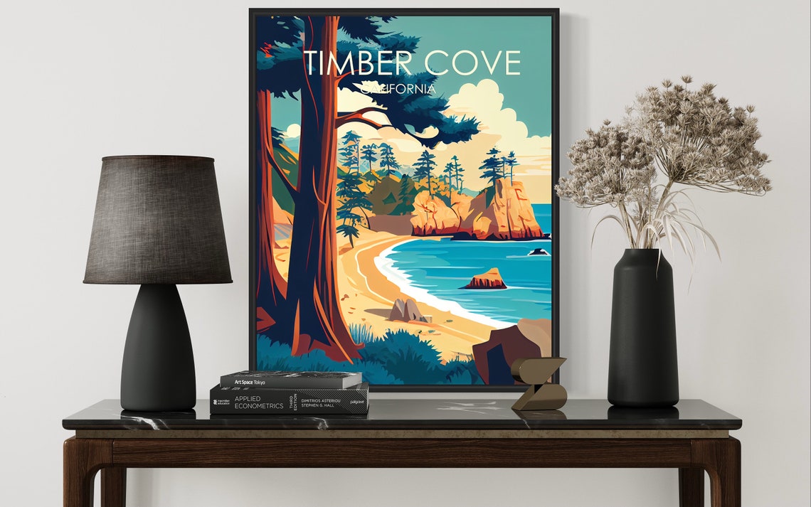 Timber Cove California Towering Redwoods Beach Retro Travel Poster - Image 3