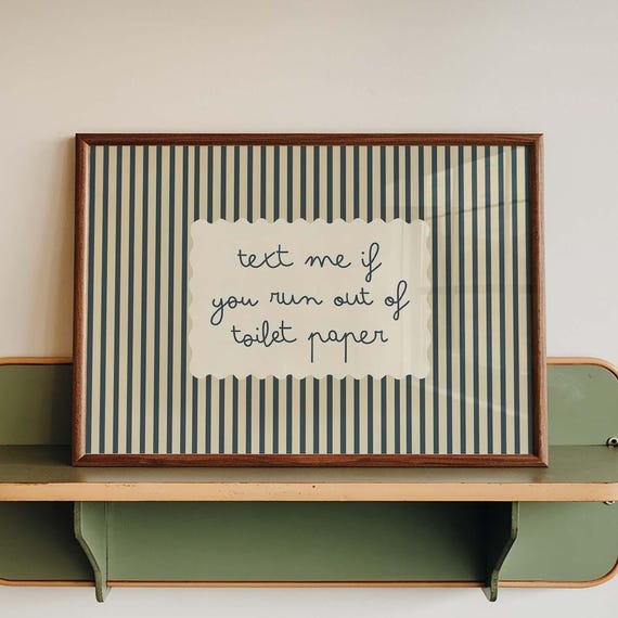 Toilet Paper Print Funny Bathroom Wall Art Farmhouse Vintage Striped Decor