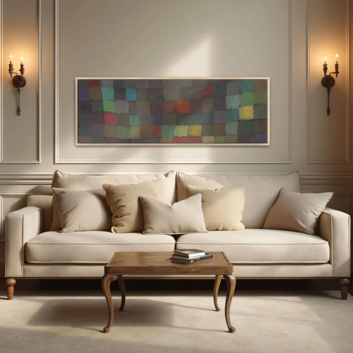 Colorful Geometric Grid Abstract Panoramic Modern Art Poster - Image 2