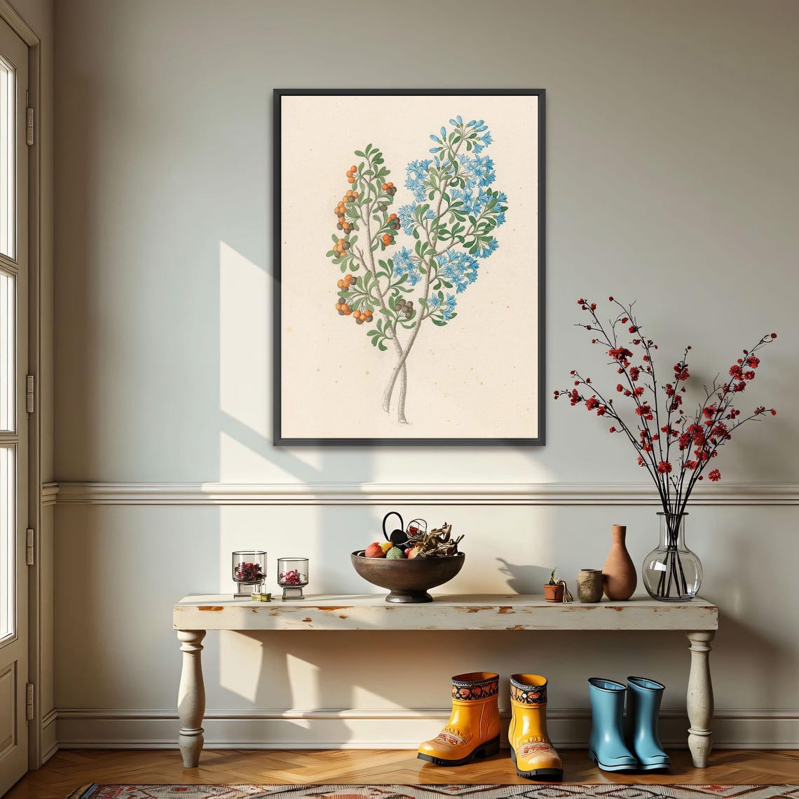 Blue Flowering Shrub With Orange Berries Antique Botanical Art Poster - Image 4
