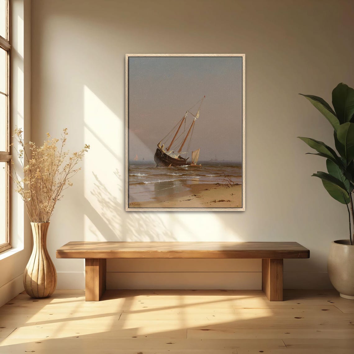 Shipwrecked Schooner on a Sandy Shore Vintage Coastal Art Print - Image 4