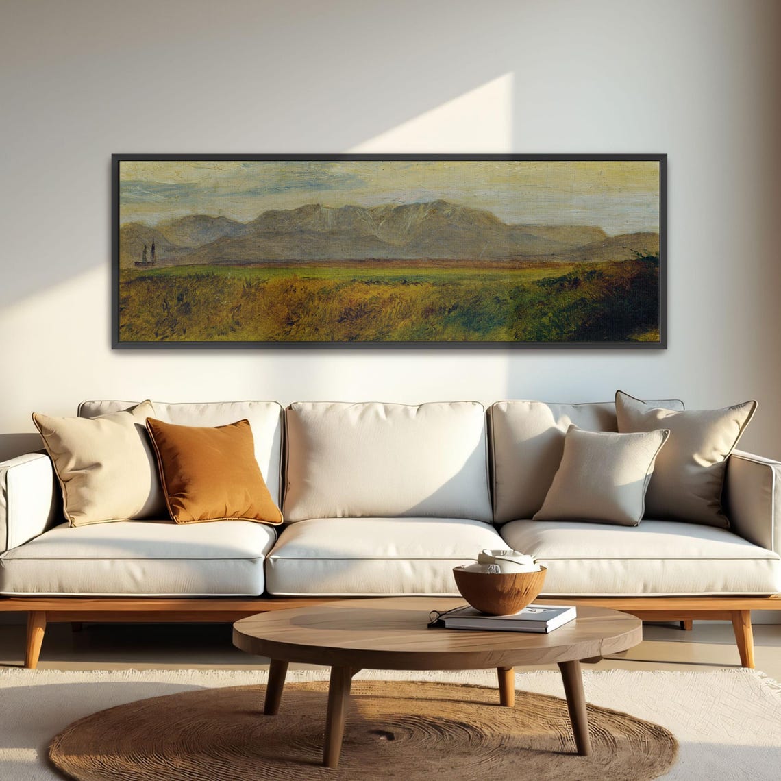 Mountain Range Landscape With Green Fields Panoramic Wall Art Horizontal Framed Art Above Bed Wall Art Bedroom And Living Room Art - Image 4