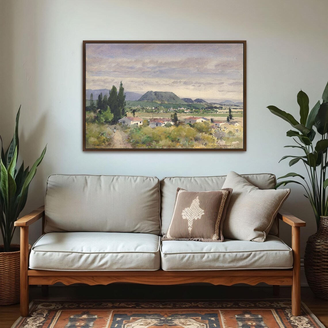 Watercolor Hilltop Village Mountain Landscape Countryside Poster - Image 6