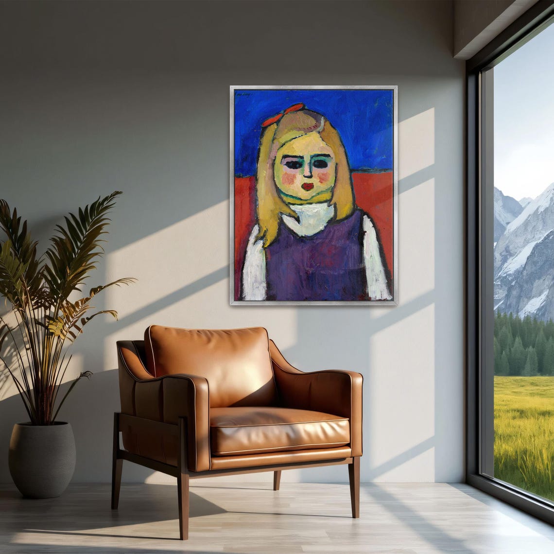 Young Girl with Red Bow Expressionist Portrait Painting Poster - Image 2