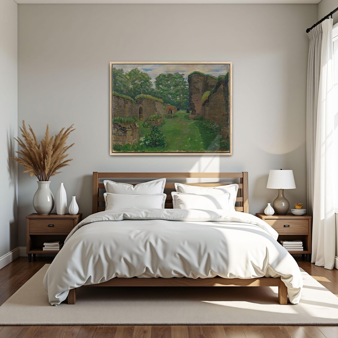 Framed Wall Art Of Ruined Stone Walls In A Green Landscape Landscape Fine Art Print Green And Brown Entryway Art Rustic Oil Painting - Image 4