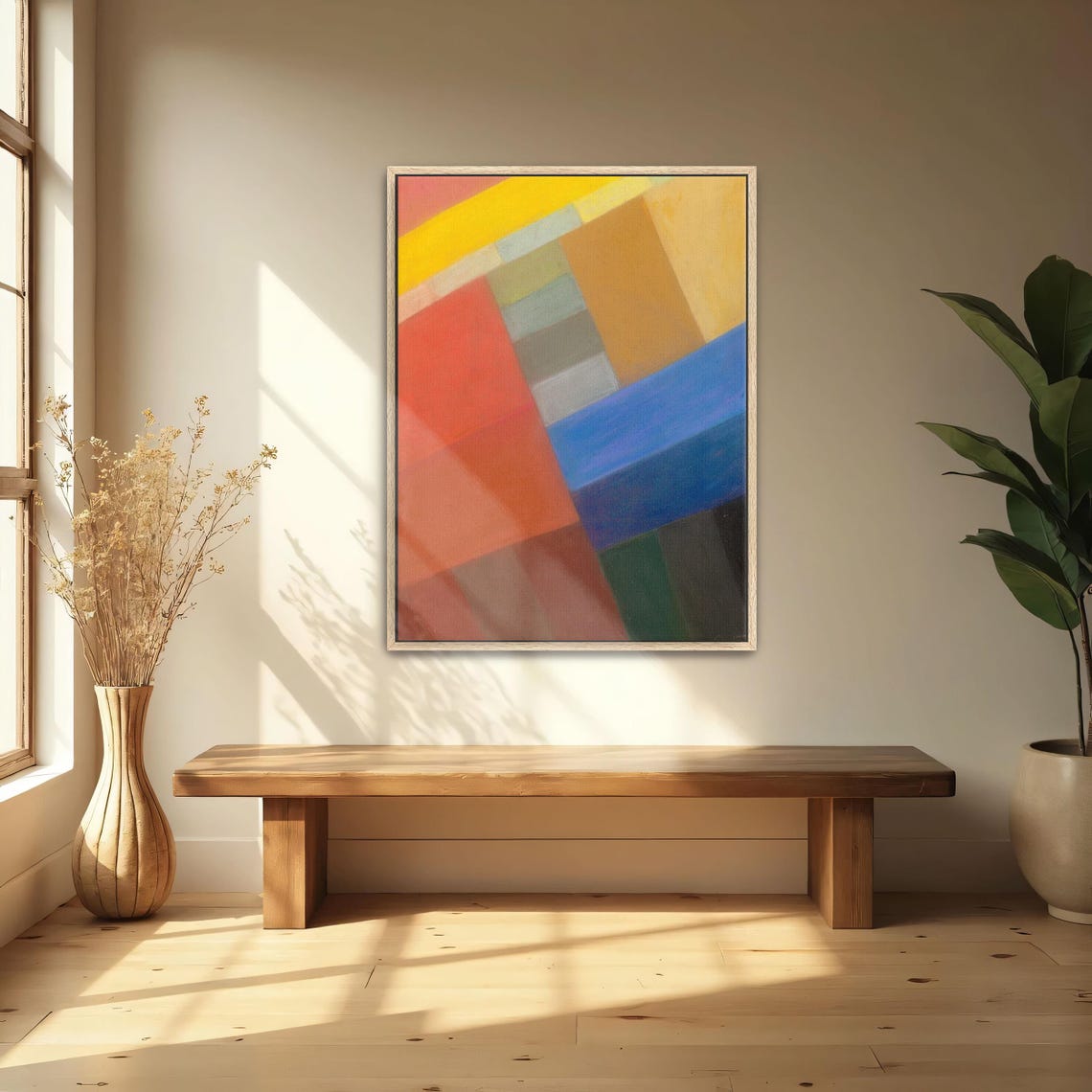 Framed Wall Art Of Abstract Geometric Art With Colorful Squares Geometric Print Red And Yellow Living Room Art Print - Image 5