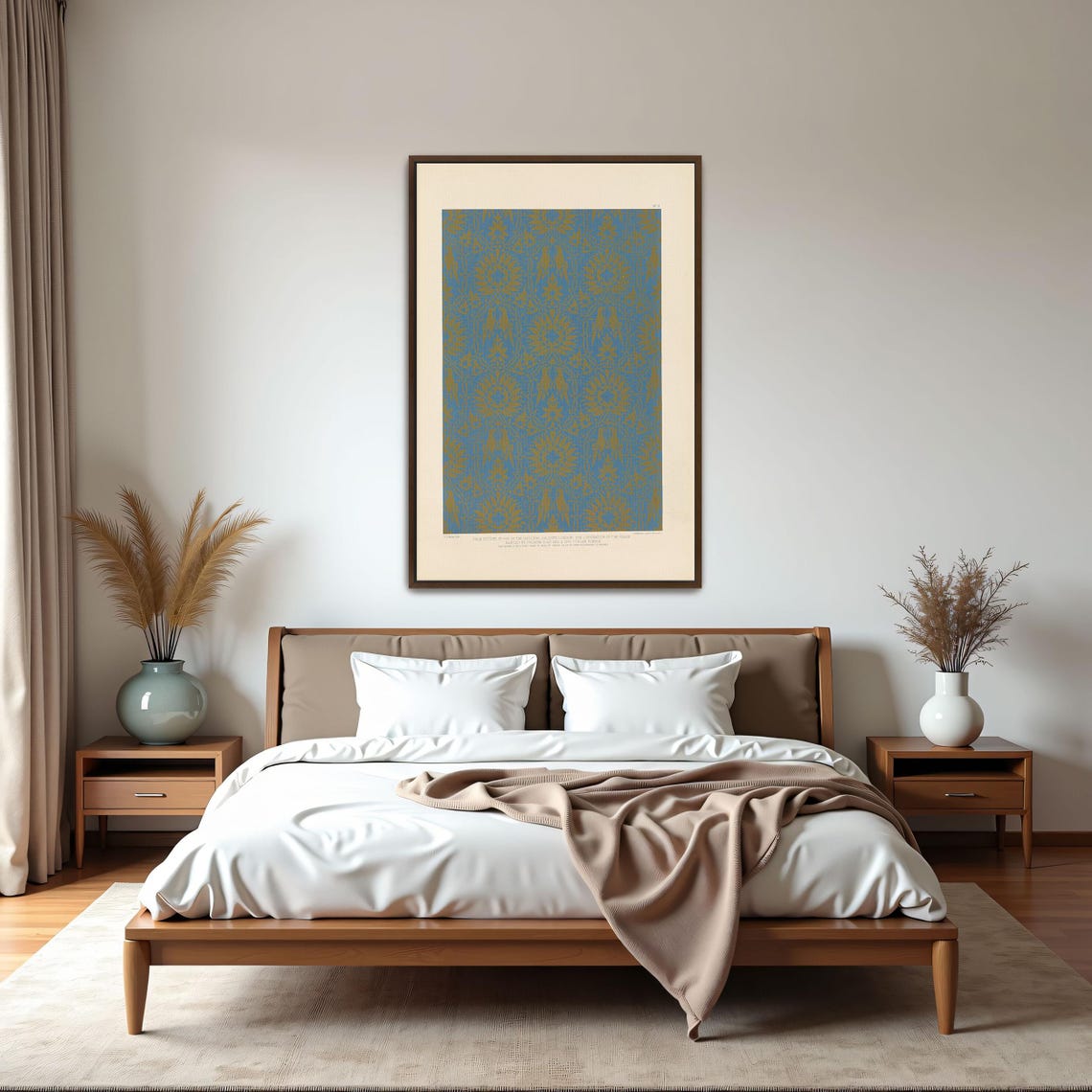 Large Framed Print Of Gold Floral Pattern On Blue Background Pattern Wall Art Blue And Gold Entryway Artwork Geometric Art - Image 5