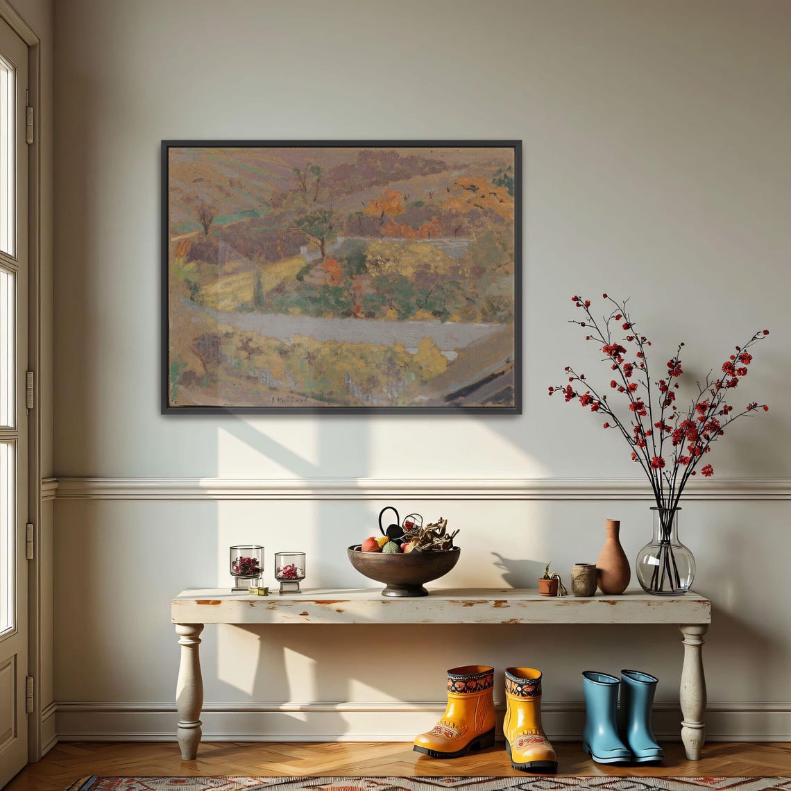 Autumn Valley Landscape With A Winding River In Warm Tones Poster - Image 3