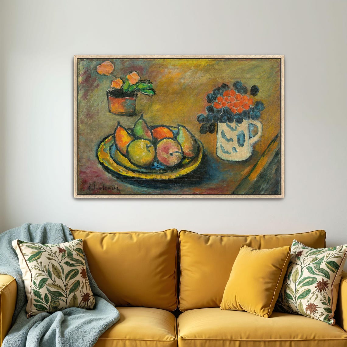Still Life With Pears Apples And Grapes In A Ceramic Pitcher Print - Image 4