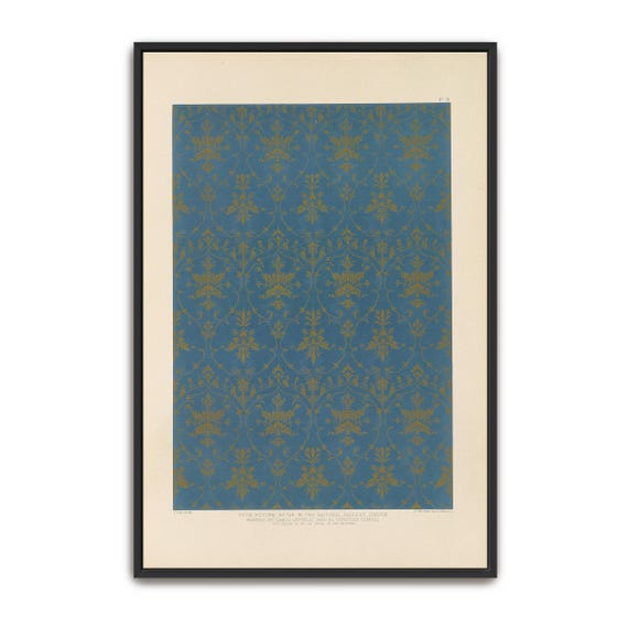 Large Framed Print Of Blue And Gold Floral Pattern Pattern Fine Art Print Blue And Gold Living Room Art Print Geometric Decor