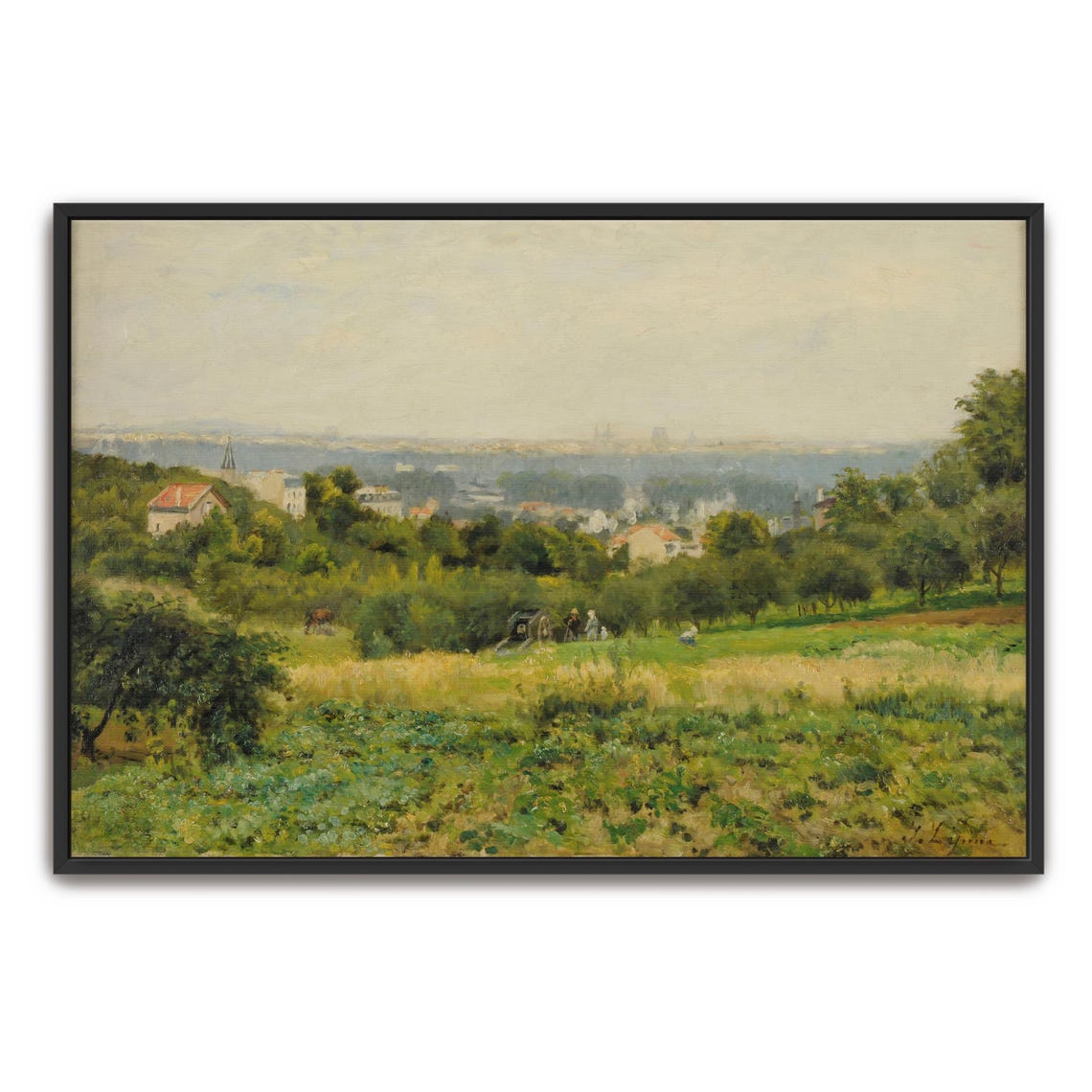Rural Landscape With Distant City In Haze 19th Century Oil Poster
