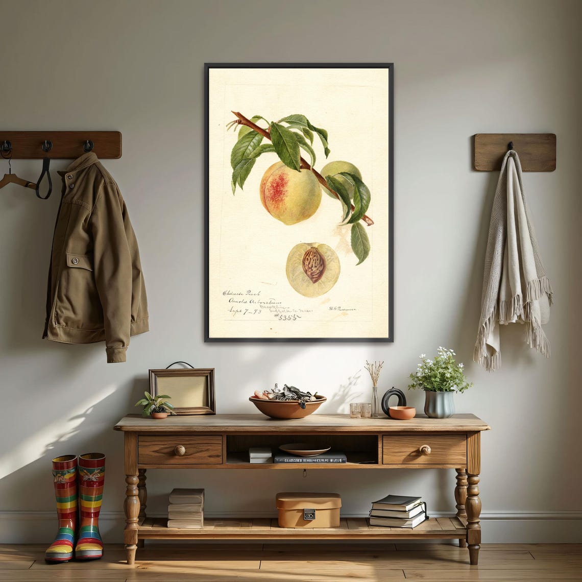 Chinese Peach On Branch With Pit Antique Botanical Study Art Poster - Image 3