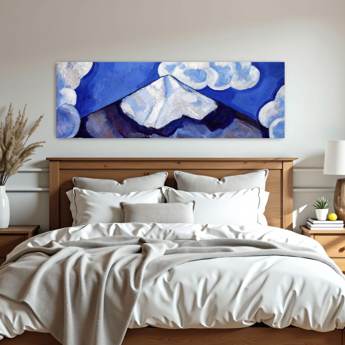 Abstract Mountain Landscape With Clouds Panoramic Wall Art Horizontal Framed Art Above Bed Wall Art Bedroom And Living Room Art Wide - Image 3