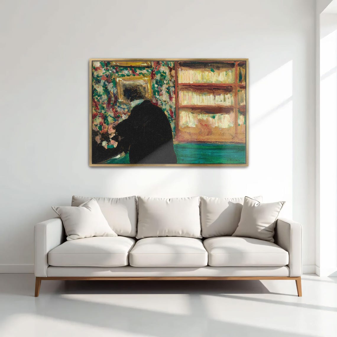 Man in Black Coat Standing Before the Bookcase Interior Art Poster