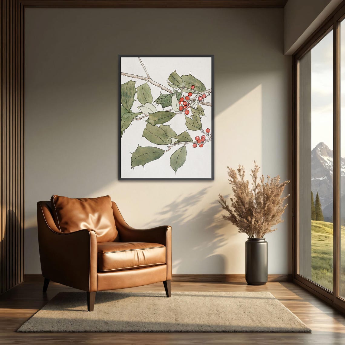 Holly Branch With Red Berries Vintage Botanical Illustration Poster - Image 4