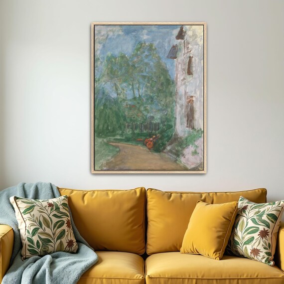 Framed Print Of A House And Trees In A Landscape Landscape Wall Art Green And Blue Bedroom Artwork Rustic Oil Painting