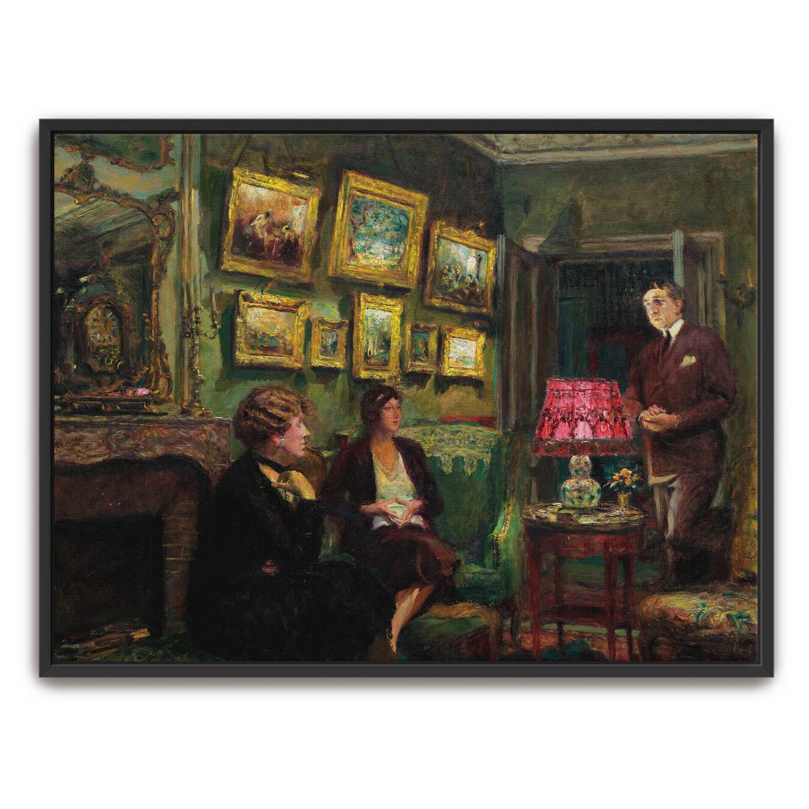 Elegant Art Salon Interior With Three Figures And Gilt Frames Poster