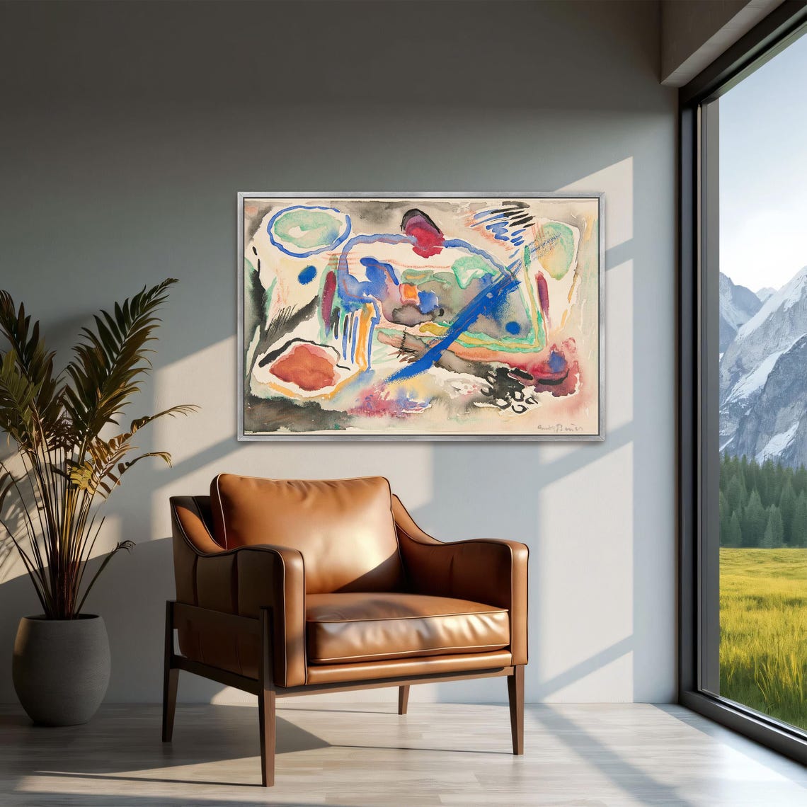 Large Framed Print Of Abstract Watercolor Painting With Shapes Geometric Wall Art Blue And Green Entryway Art Abstract Artwork - Image 2