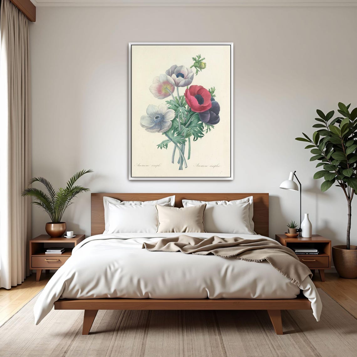 Colorful Anemone Flowers Bouquet Antique Botanical Illustration Poster