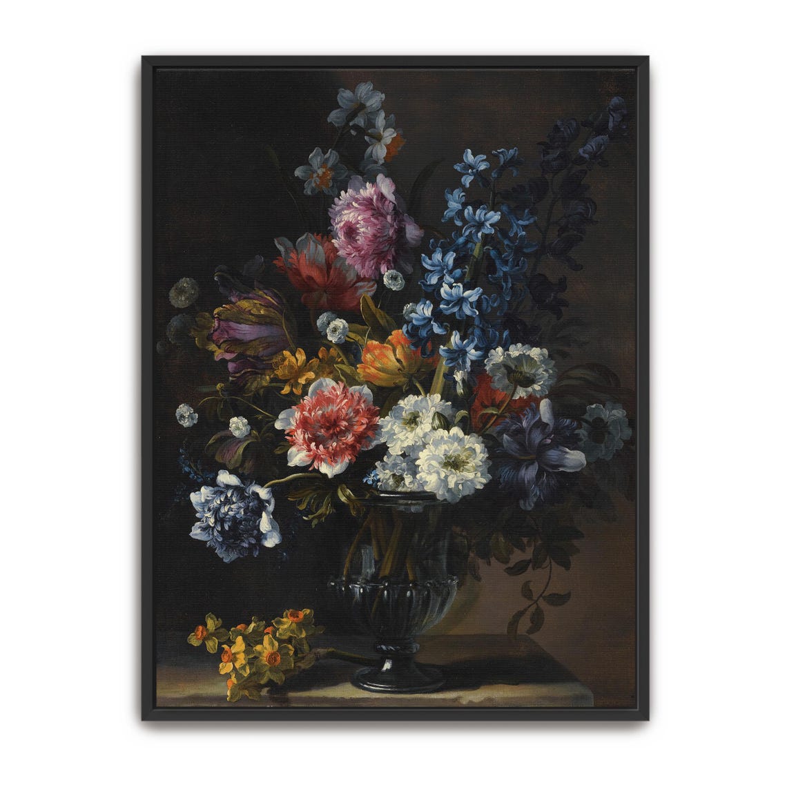 Dutch Style Floral Bouquet Dark Still Life Vintage Fine Art Print