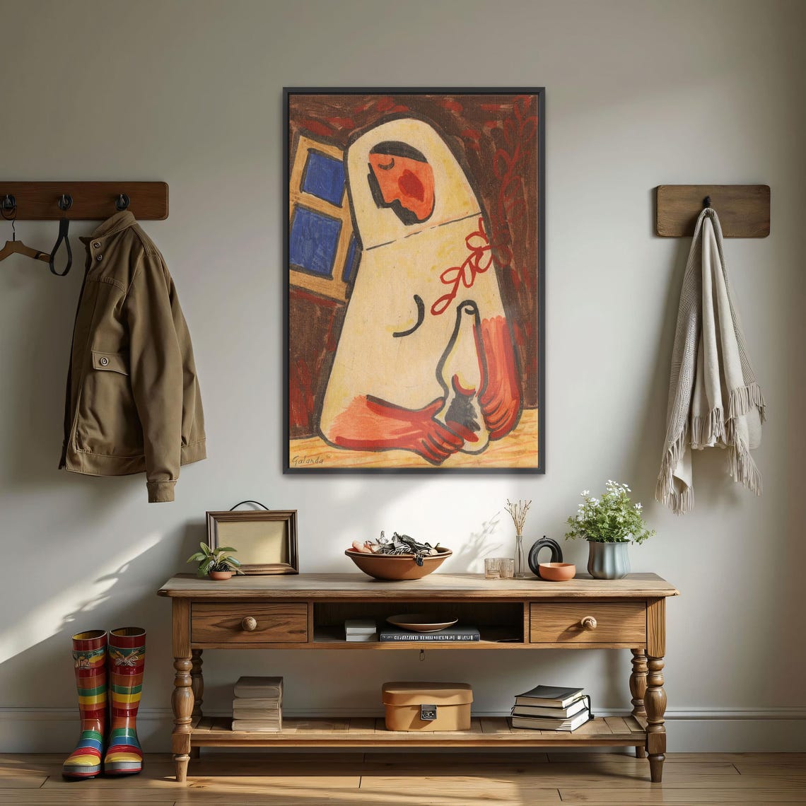 Mikuláš Galanda Woman in White Holding Lamp by Window Poster - Image 3