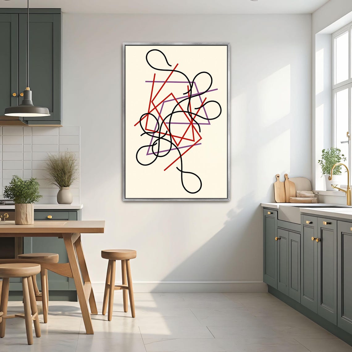 Framed Print Of Abstract Art With Lines And Shapes Geometric Print Black And Red Bedroom Decor Minimalist Illustration - Image 2