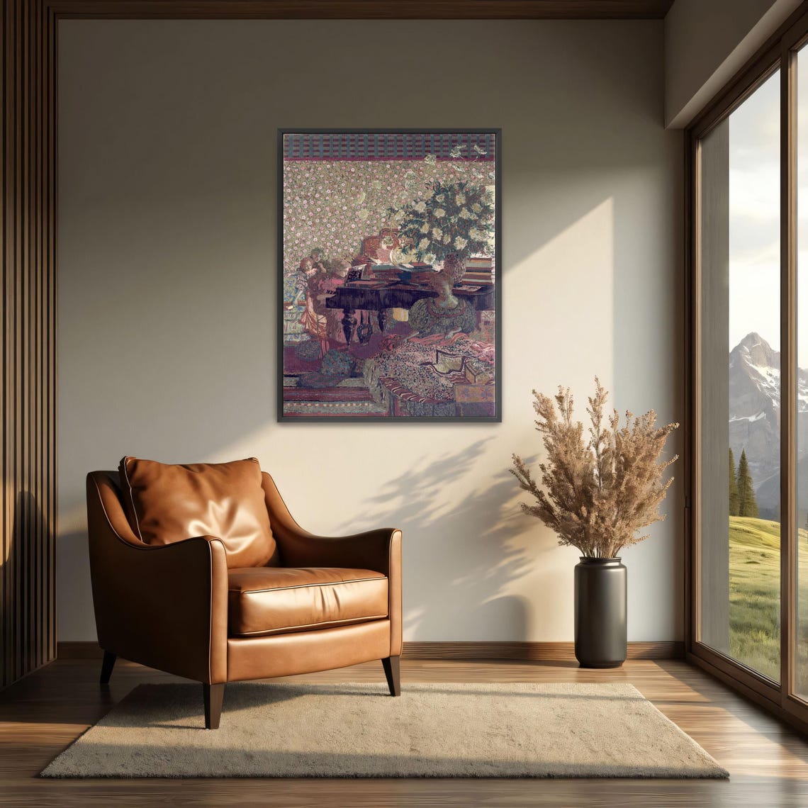 Women at Piano With Flowers Vintage Tapestry Style Interior Poster - Image 4