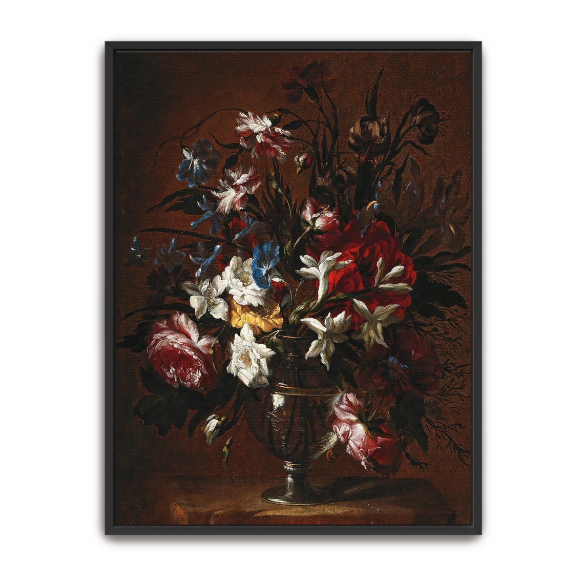 Baroque Still Life Bouquet Of Roses In A Glass Footed Urn Poster