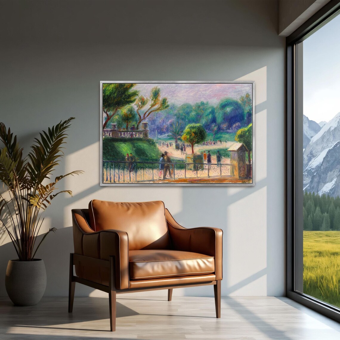 Framed Wall Art Of Park Scene With People And Trees Landscape Wall Art Green And Blue Living Room Art Bohemian Oil Painting - Image 2