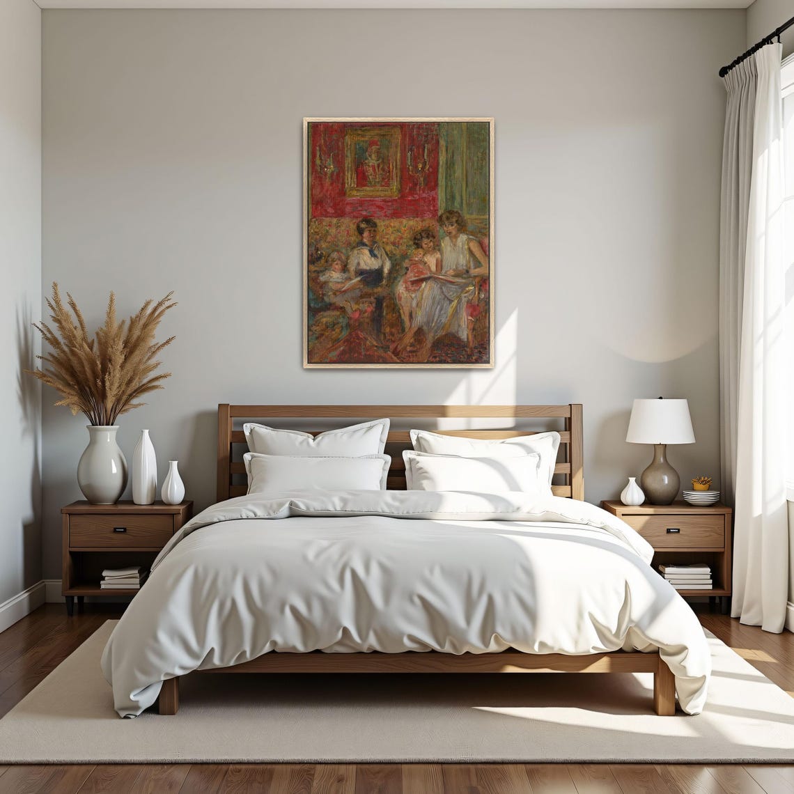 Woman Reading Aloud To Children In Red Wallpapered Room Poster - Image 4