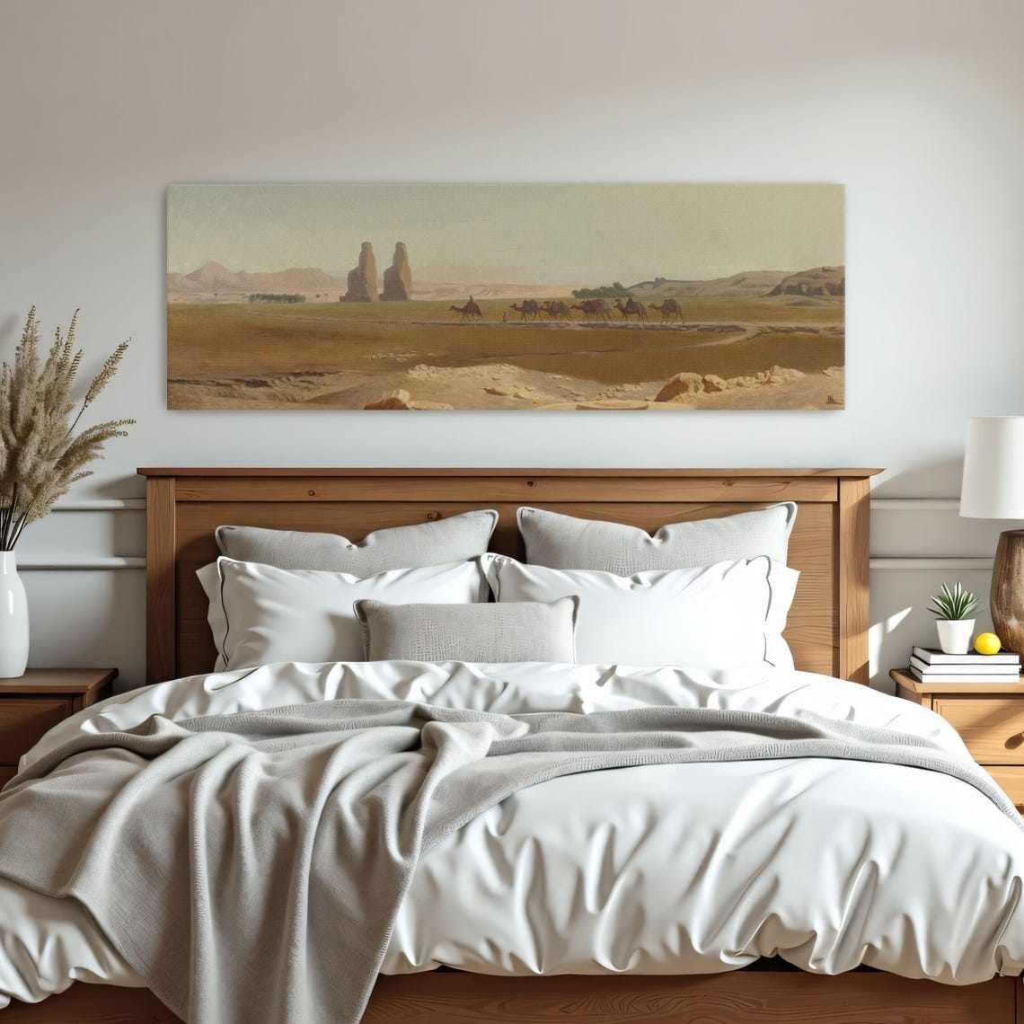 Camel Caravan Crossing A Desert Plain Near Ancient Ruins Poster