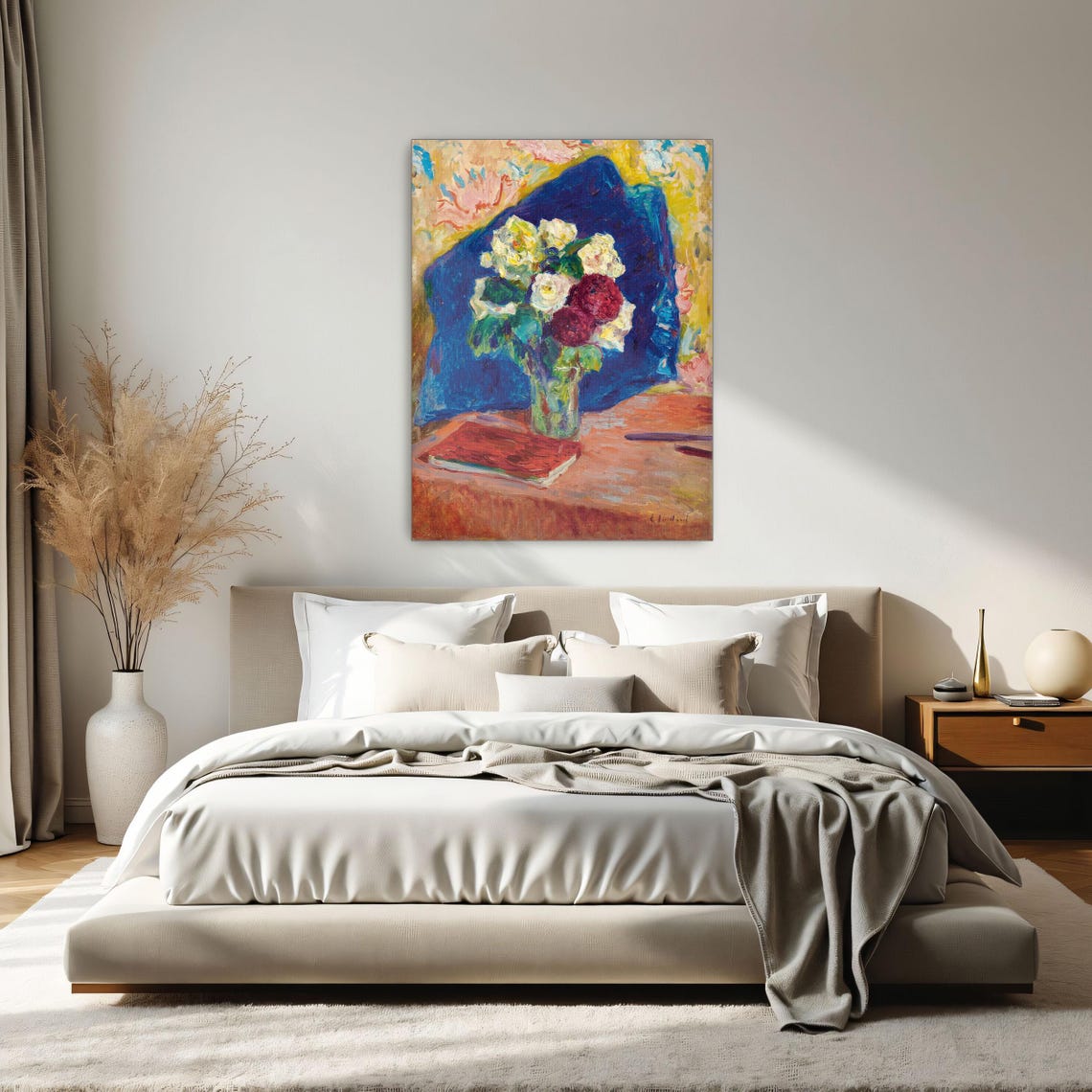 White and Red Roses in Vase With Book Fauvist Still Life Poster - Image 2