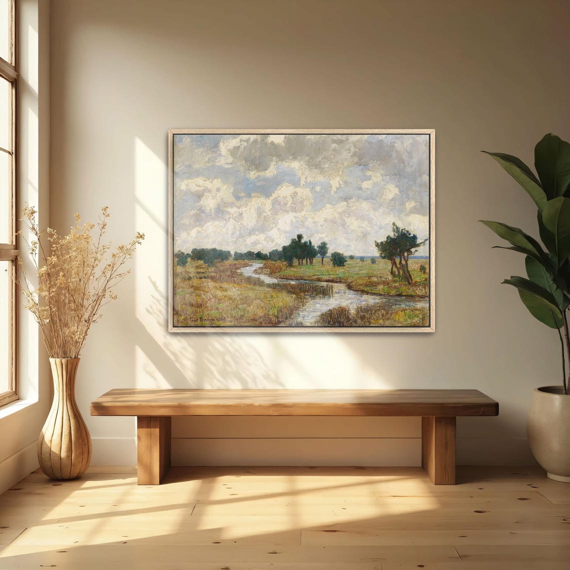 Large Framed Print Of A River Meanders Through A Field Landscape Print White And Blue Bedroom Art Print Boho Decor - Image 4