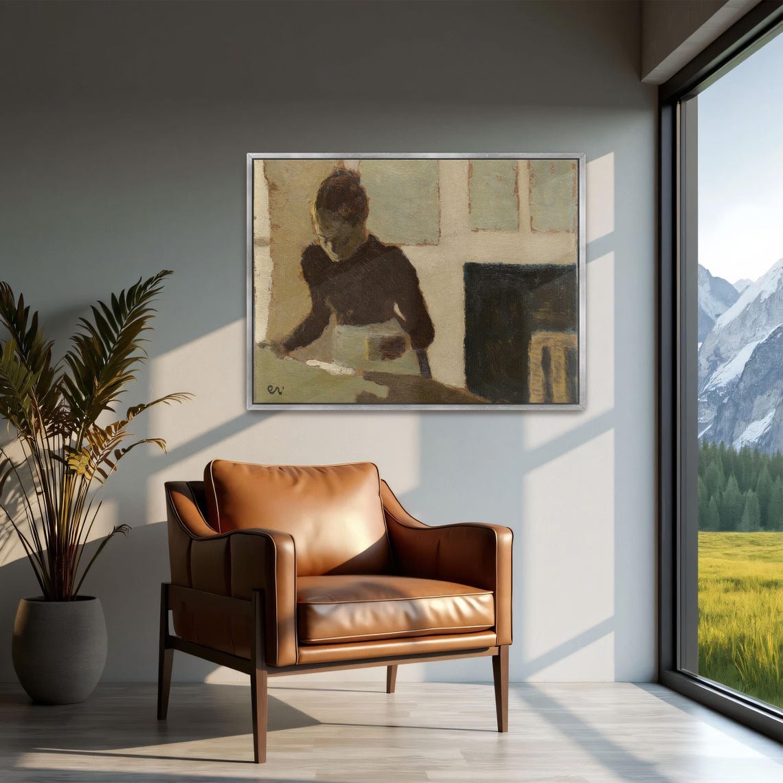 Woman in Dark Dress and Apron Rustic Interior Oil Painting Poster - Image 2