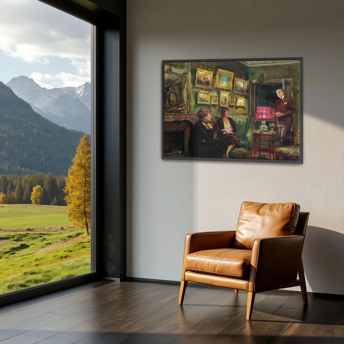 Elegant Art Salon Interior With Three Figures And Gilt Frames Poster - Image 3