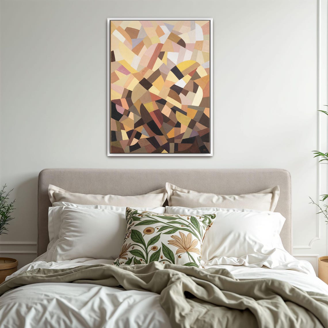 Framed Wall Art Of Abstract Geometric Painting With Brown Yellow And Pink Shapes Geometric Fine Art Print Art Deco Oil Painting - Image 3