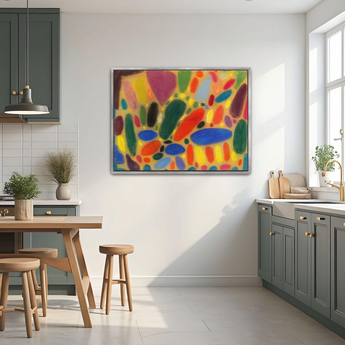 Framed Print Of Abstract Art With Colorful Shapes Geometric Fine Art Print Green And Red Entryway Art Print Abstract Decor - Image 2