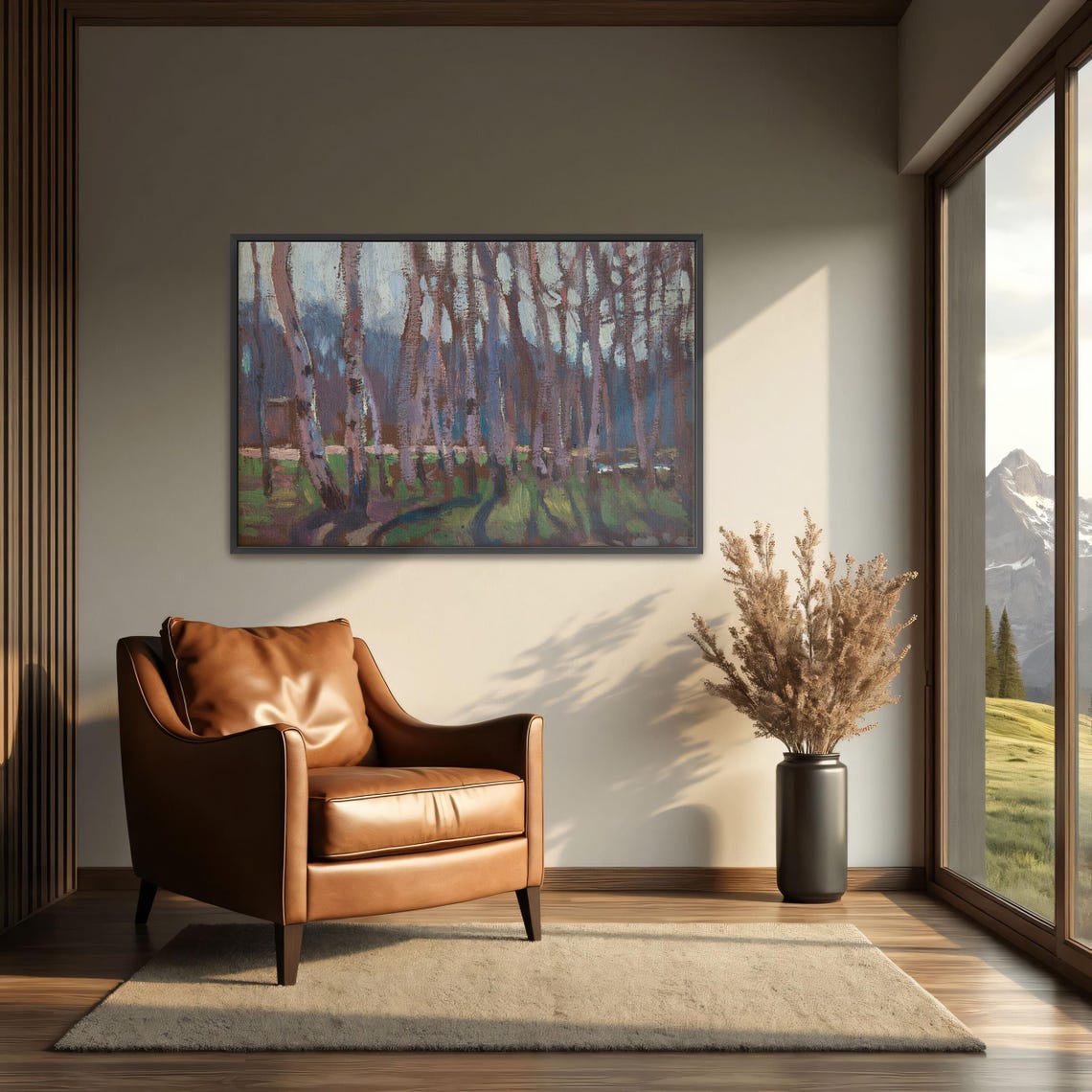 Autumn Birch Grove Tall Trunks Impressionist Oil Painting Poster - Image 4