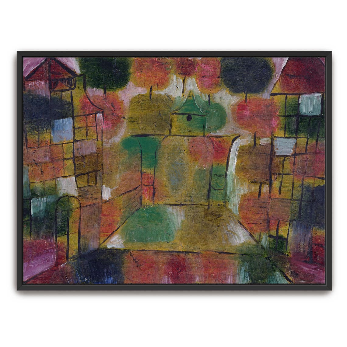 Paul Klee Framed Print Abstract Painting Of Buildings With Trees Geometric Print Green And Yellow Entryway Art Print