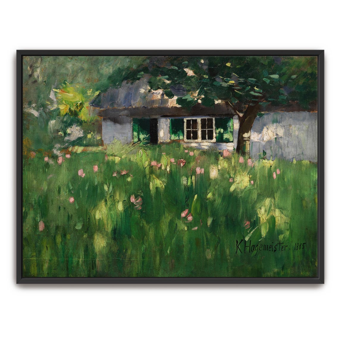 Cottage With Green Shutters in a Wildflower Meadow Art Print