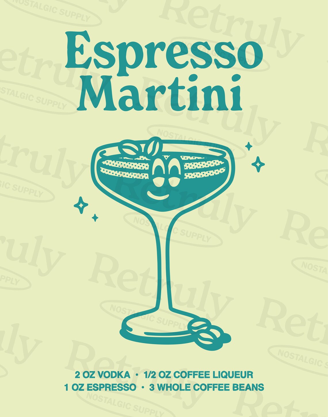 Espresso Martini Cocktail Recipe With Cute Glass Illustration Poster - Image 2
