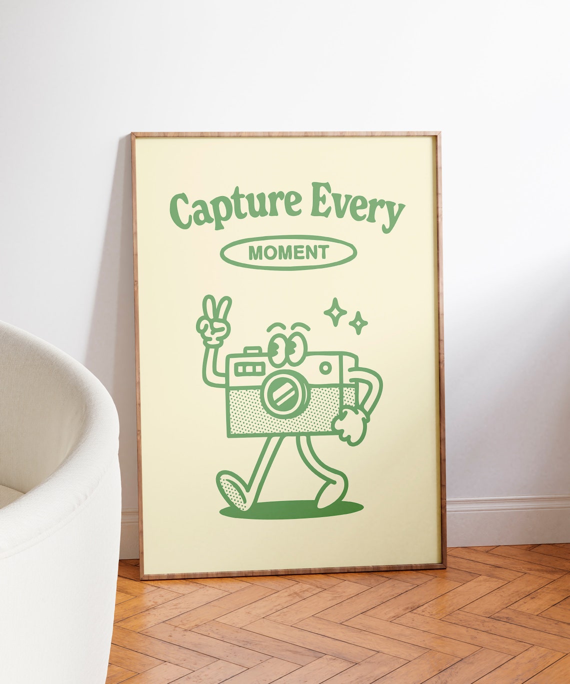 Capture Every Moment Camera Mascot Green Retro Photography Poster - Image 3