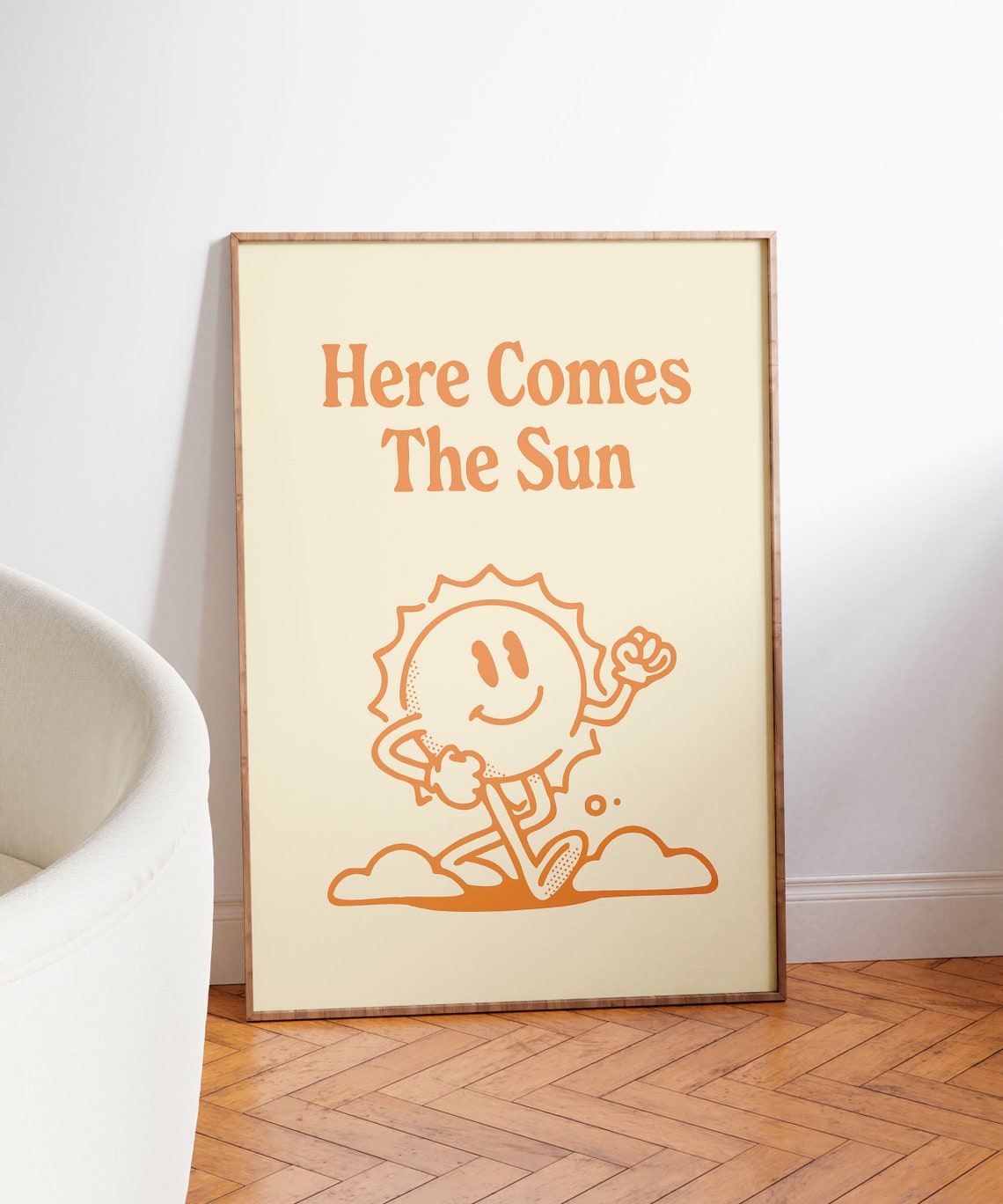 Here Comes The Sun Orange Retro Cartoon Sun Motivational Poster - Image 3