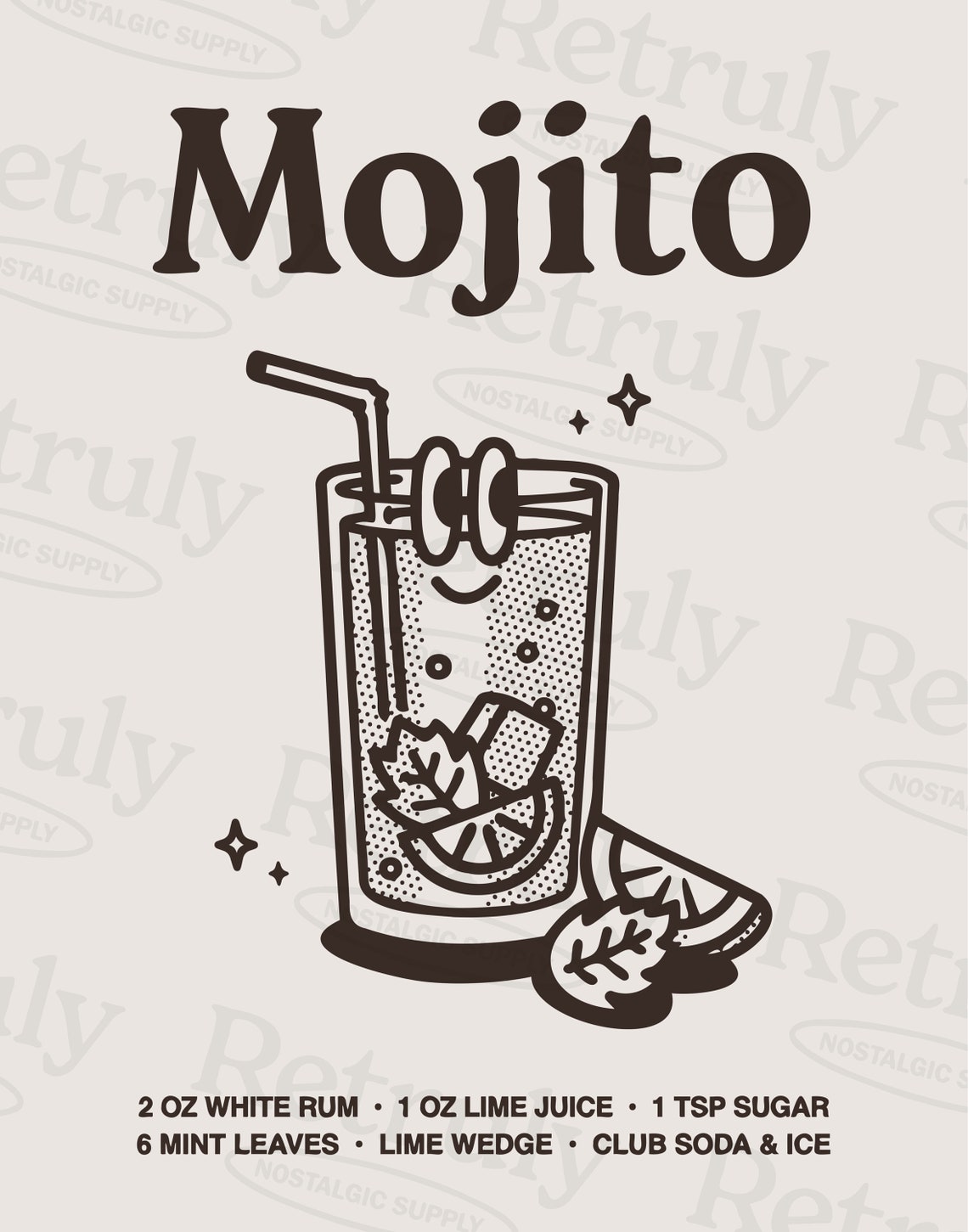 Mojito Cocktail Recipe Black Line Art Kitchen Bar Cart Poster - Image 2